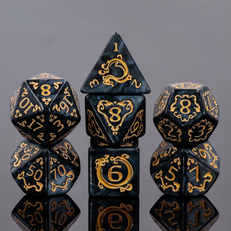 Auspicious Clouds - Black - 7ct Dice Set