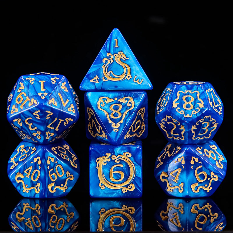 Auspicious Clouds - Blue - 7ct Dice Set