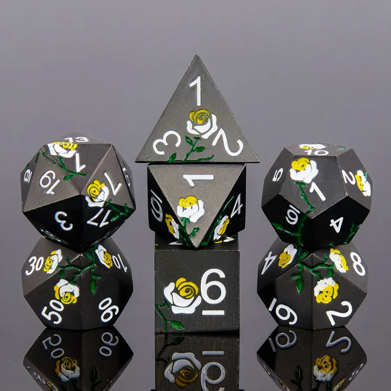 Rose - Sprout - Metal 7ct Dice Set