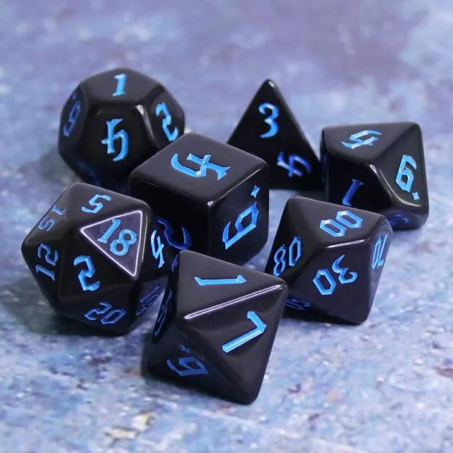 Chon Drite - Blue Font - 7ct Dice Set