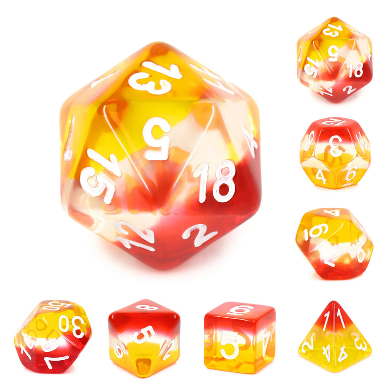 Red+White+Yellow - Transparent - 7ct Dice Set