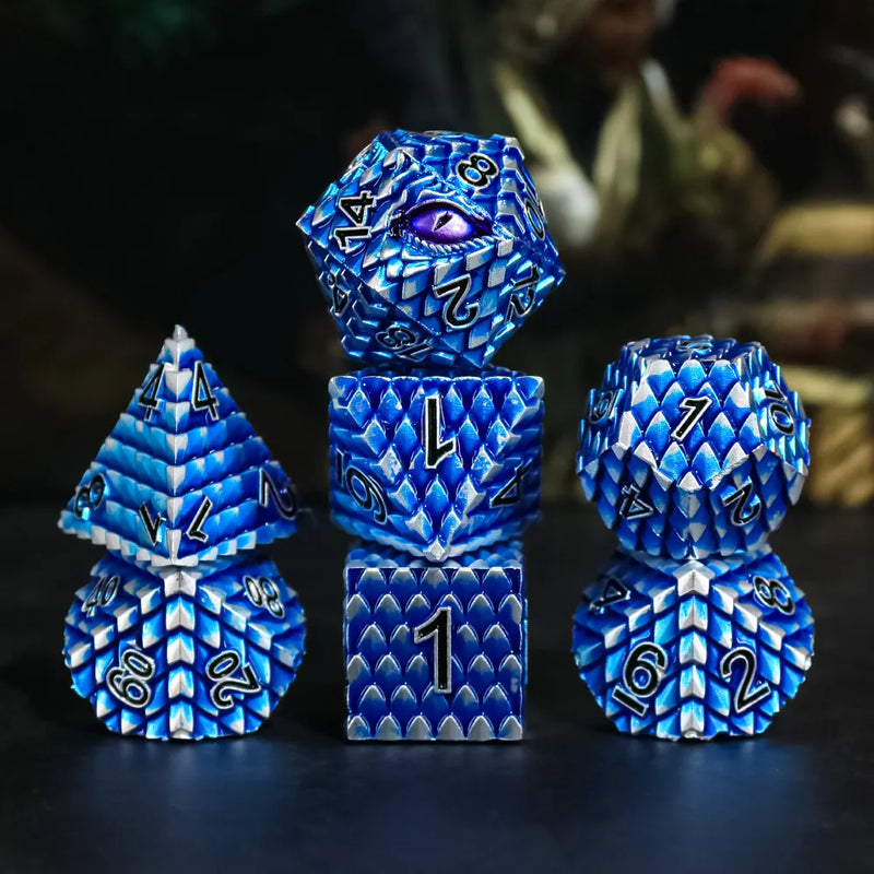 Blue Dragon - Purple Eye - Metal 7ct Dice Set