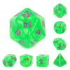 Green - Purple Font - Pearl - 7ct Dice Set