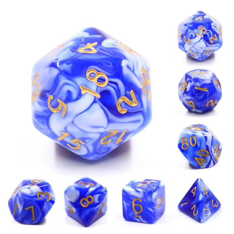 Blue Porcelain- 7ct Dice Set