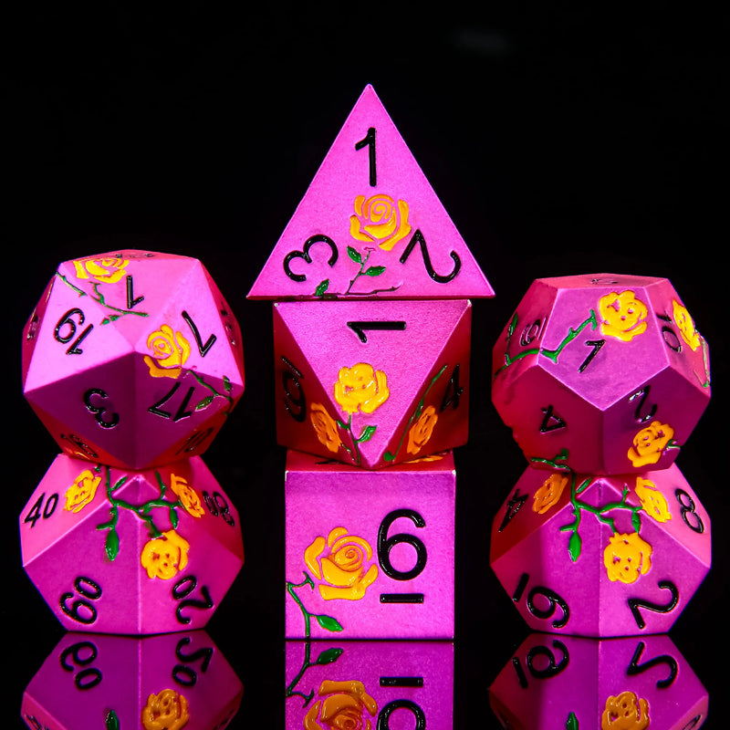 Red Iridescent - Rose - Metal 7ct Dice Set