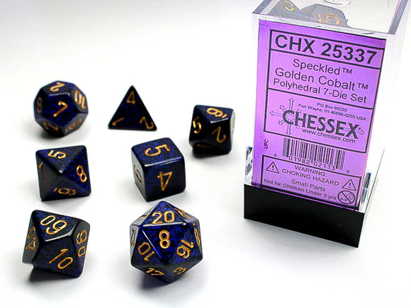 7 Dice Set Speckled Golden Cobalt