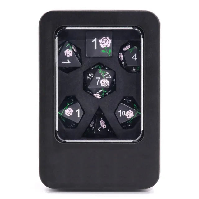 Pink Rose - Metal 7ct Dice Set