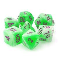 Green - Purple Font - Pearl - 7ct Dice Set