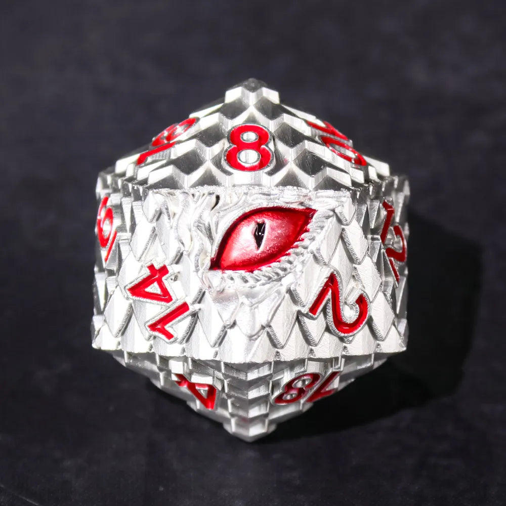 Silver Dragon - Red Eye - Metal 7ct Dice Set