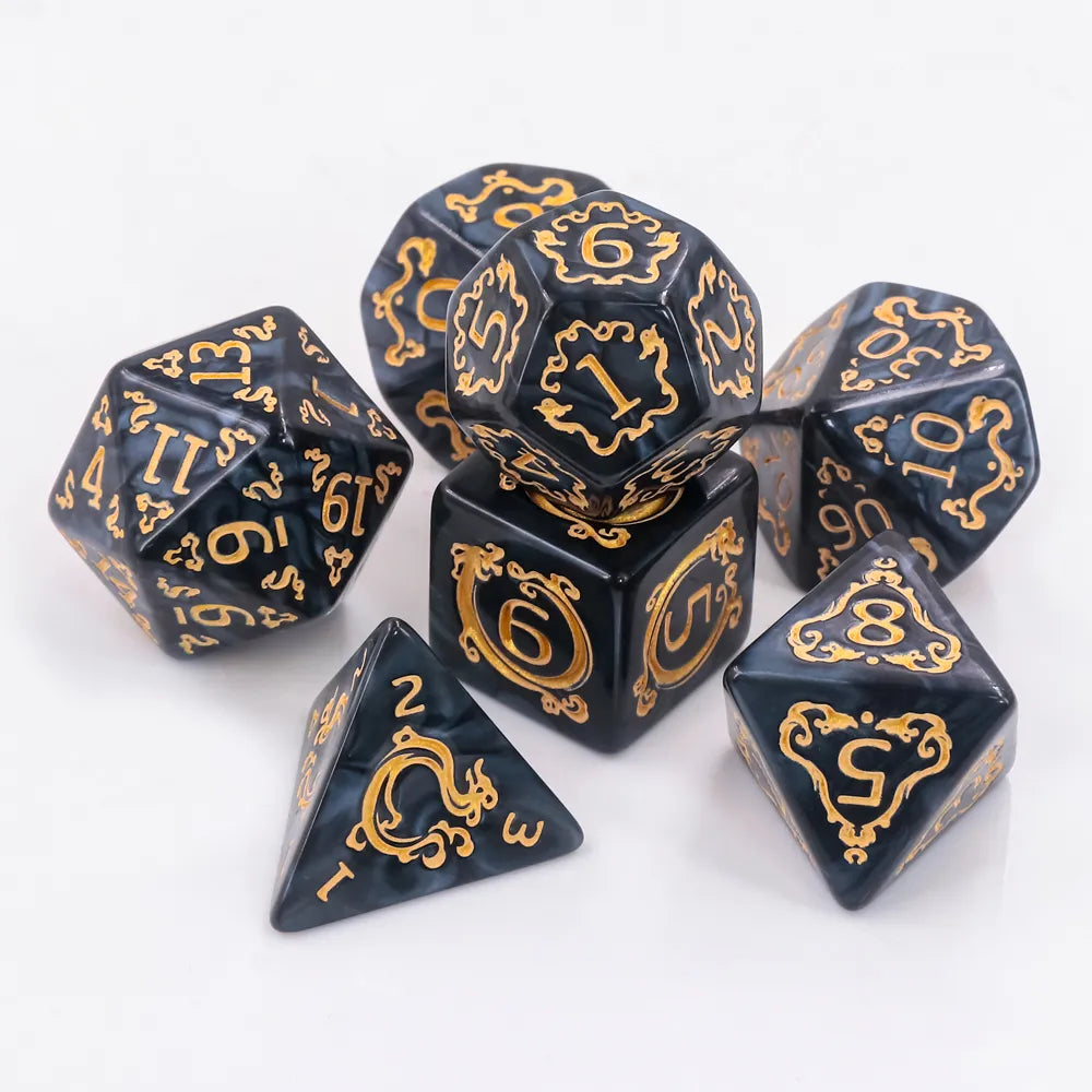 Auspicious Clouds - Black - 7ct Dice Set