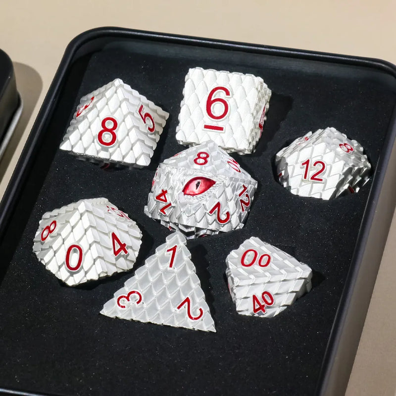 Silver Dragon - Red Eye - Metal 7ct Dice Set